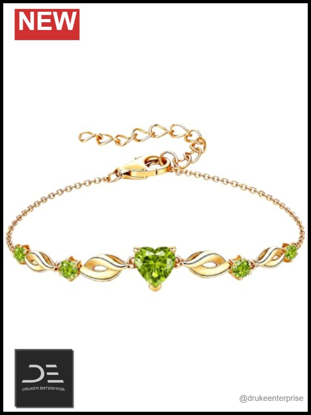 18K Gold Plated Heart Birthstone Bracelet Adjustable CZ Link Bracelet for Women